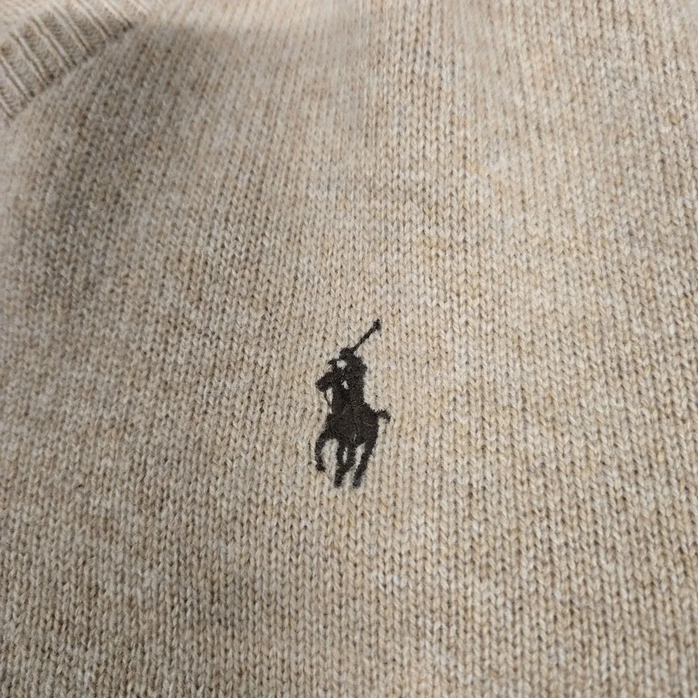 Polo Ralph‎ Lauren V-Neck Knit Sweater Tan 100% Lambswool Classic Men's Size L